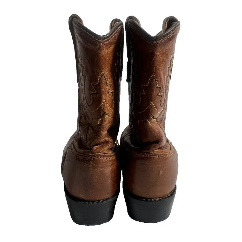 Old West Toddler Cowboy Boots Brown Leather Western Round Toe Size 9 Approx